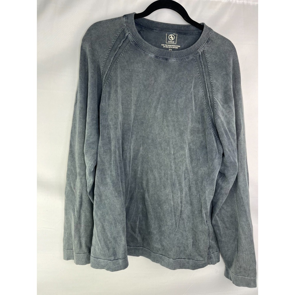 Aigle Men's Sweatshirt L Gray Washed‎ Crewneck Pullover French Outdoor Casual